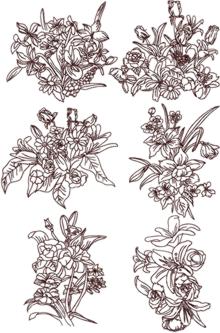 Flower Bouquet Redwork Set