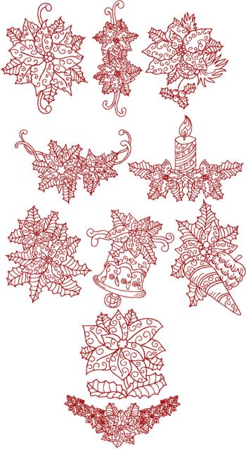 Christmas Poinsettia Redwork Set