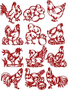 Rooster and Hen Redwork Set