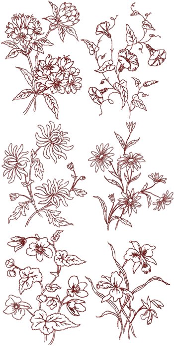 Summer Flowers Redwork Set