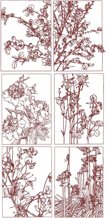 Redwork Flower Panel Set II