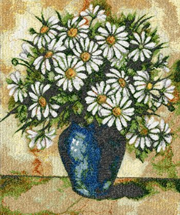 Daisies in Blue Vase 