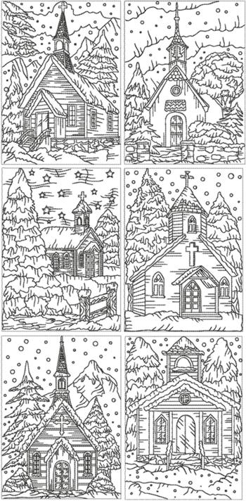 Redwork Christmas Church Set 