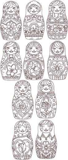 Redwork Russian Doll (Matreshka) Set 