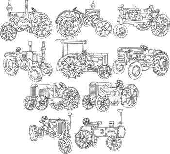 Tractor Redwork Set