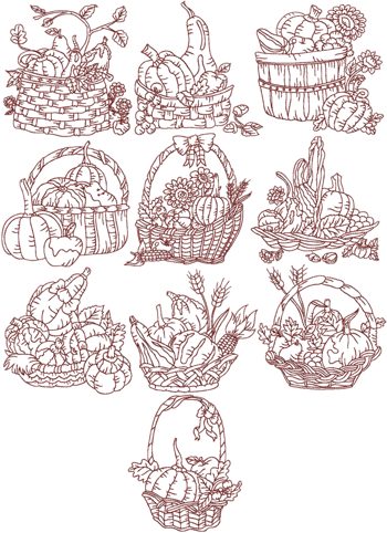 Harvest Basket Redwork Set