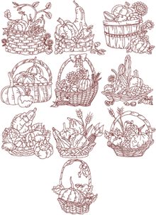 Harvest Basket Redwork Set