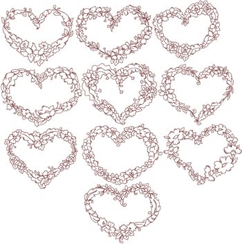 Redwork Flower Heart Set