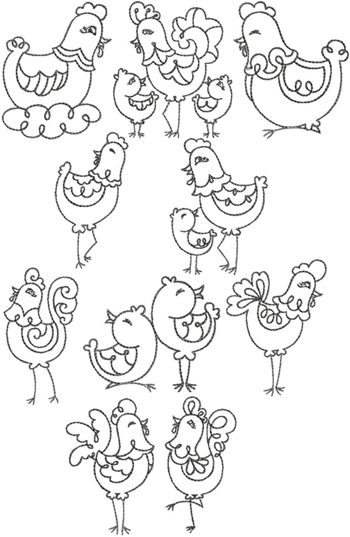 Redwork Easter Chicken Set