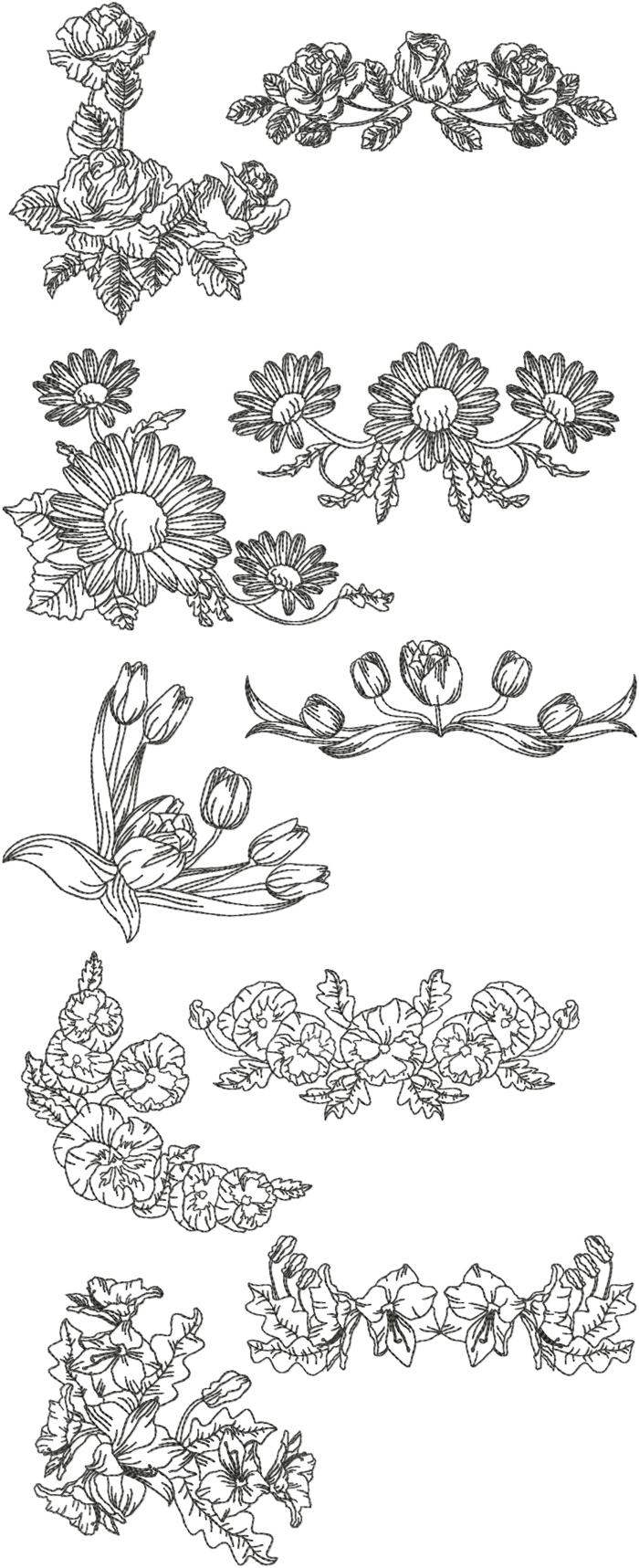 Advanced Embroidery Designs - One-Color Flower Border Set
