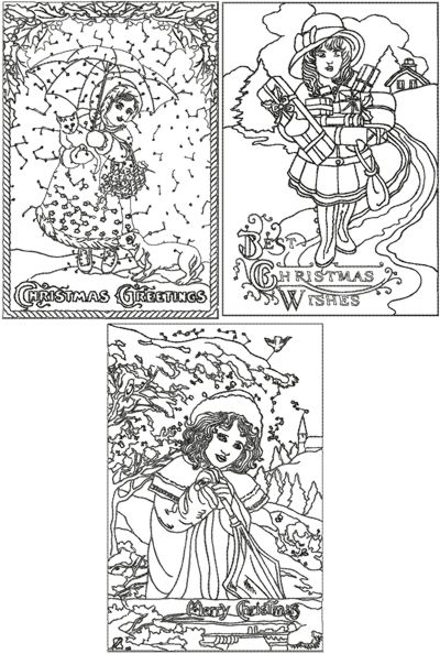 One-Color Vintage Christmas Card Set