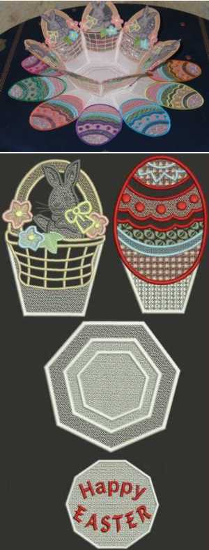 Organza Easter Bunny Bowl and Doily Set