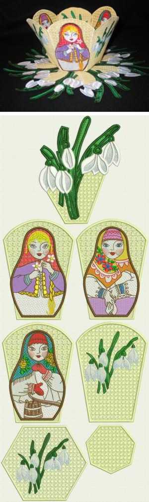 Russian Doll Bowl with Snowdrop Doily