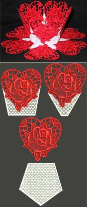 Valentine Rose Bowl and Doily Set