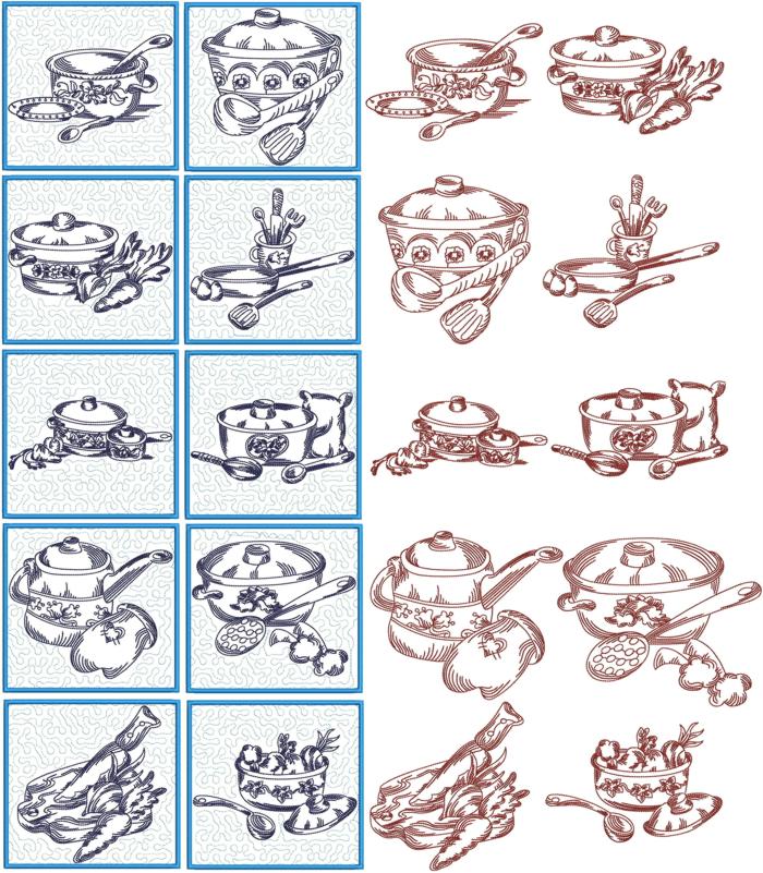 advanced embroidery designs - kitchen quilt block set