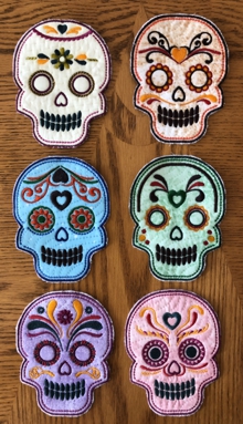 Sugar Skull Coasters In-the-Hoop Machine embroidery design