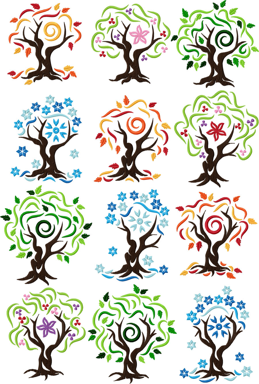 Four Seasons Tree Set of 12 Machine Embroidery Designs