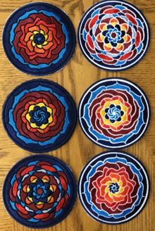 Stained Glass Flower Coasters in-the-Hoop (ITH) Set of 3 Machine Embroidery Designs