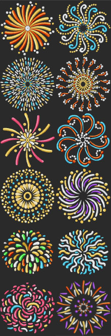 Fireworks Motif Set of 12 Machine Embroidery Designs