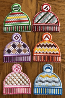 Knit Hat Coasters In-the-Hoop (ITH) Set of 6 Machine Embroidery Designs