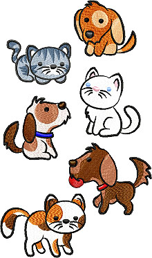 Kitties and Puppies Set of 6 Machine Embroidery Designs