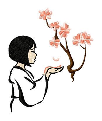 Japanese Girl with Cherry Blossoms