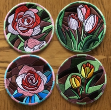 Mosaic Flower Coasters In-the-Hoop (ITH) Set of 4 Machine Embroidery Designs