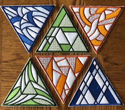 Stained Glass Triangular Coasters In-the-Hoop (ITH)