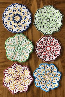 Leaf Mandala Coasters In-the-Hoop (ITH) Machine Embroidery Designs