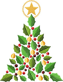 Holly Christmas Tree Machine Embroidery Design