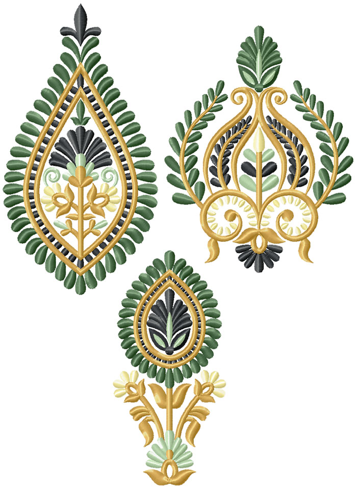 French Empire Floral Pattern Set of 3 Machine Embroidery Designs