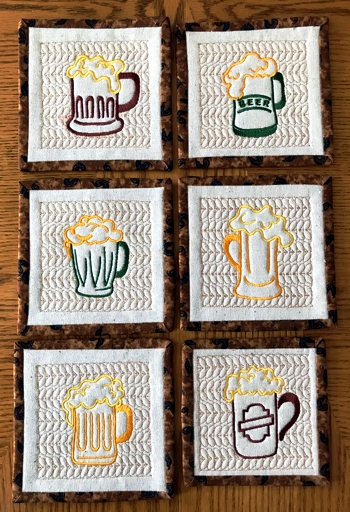 Quilted-in-the-Hoop Beer Coasters Set