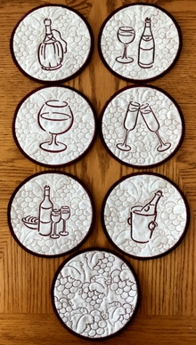 Wine Coasters In-the-Hoop (ITH) Set of 7 Machine Embroidery Designs