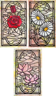 Stained-Glass Floral Applique Panel Set of 3 Machine Embroidery Designs