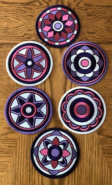 Geometric Coasters In-the-Hoop (ITH) Set of 6 Machine Embroidery Designs