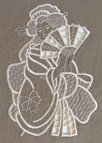 Geisha with Fan Cutwork design image 5