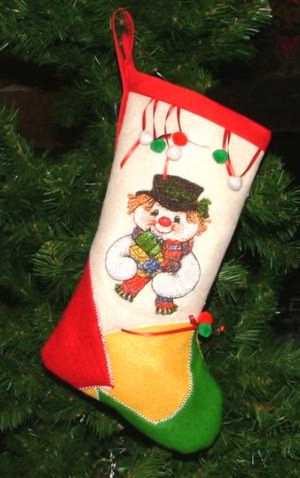 Christmas Stocking with Snowman Embroidery image 1