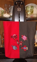 Red-and-Brown totebag with Southwestern Indian motif embroidery