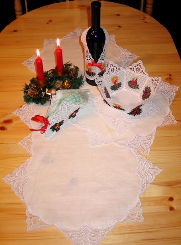 Christmas Bowl, Doily, Napkin Holder and Bottle Apron Set image 1