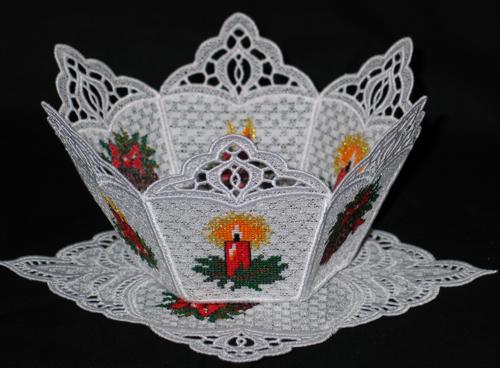 Christmas Bowl, Doily, Napkin Holder and Bottle Apron Set image 4