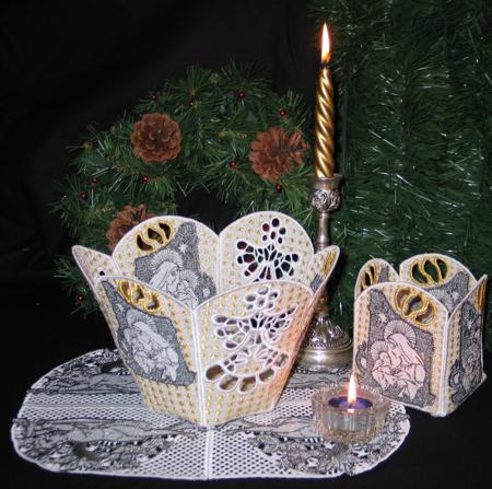 Madonna and Child Bowl, Candle Holder and Doily Set image 1