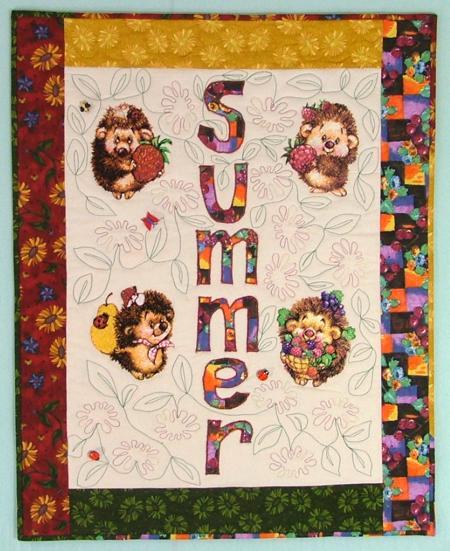 Hedgehog Summer Wall quilt for Nursery with machine embroidery designs image 1