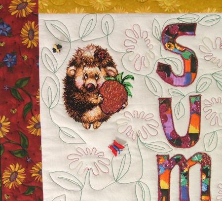 Hedgehog Summer Wall quilt for Nursery with machine embroidery designs image 10