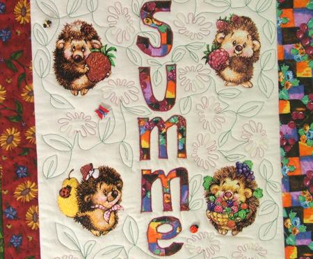 Hedgehog Summer Wall quilt for Nursery with machine embroidery designs image 11