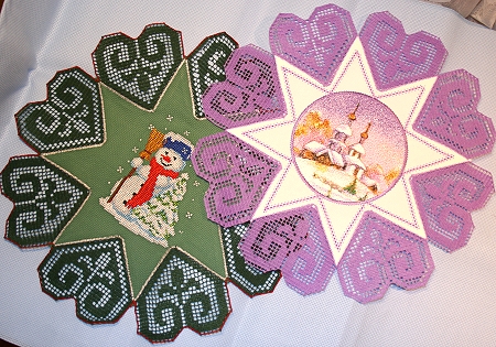 Christmas Star Doilies with Crochet Lace Hearts image 2