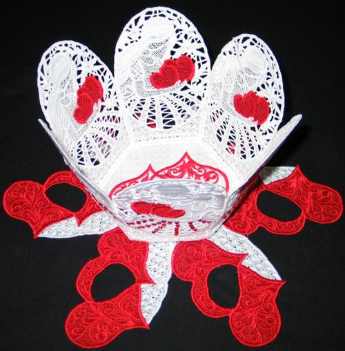 Lady and Valentine Hearts Bowl and Doily Set image 2