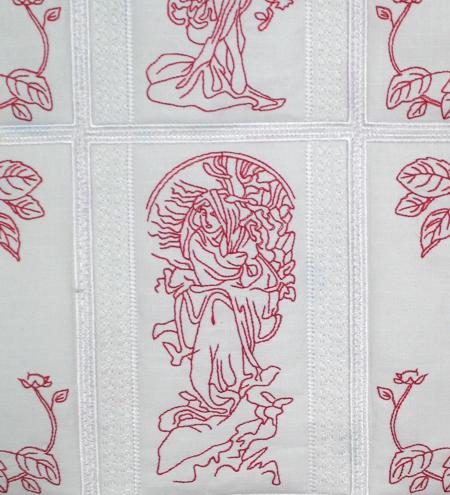 Seasons by Alphonse Mucha Redwork Quilt Blocks image 5