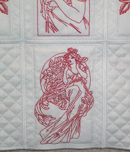 Lady with Flowers Redwork Quilt Blocks image 2