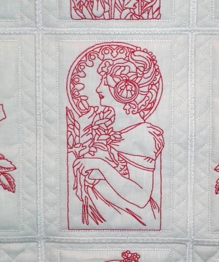 Lady with Flowers Redwork Quilt Blocks image 3
