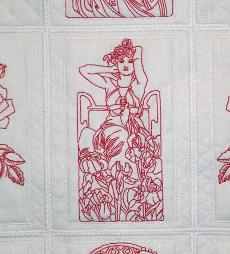 Lady with Flowers Redwork Quilt Blocks image 4